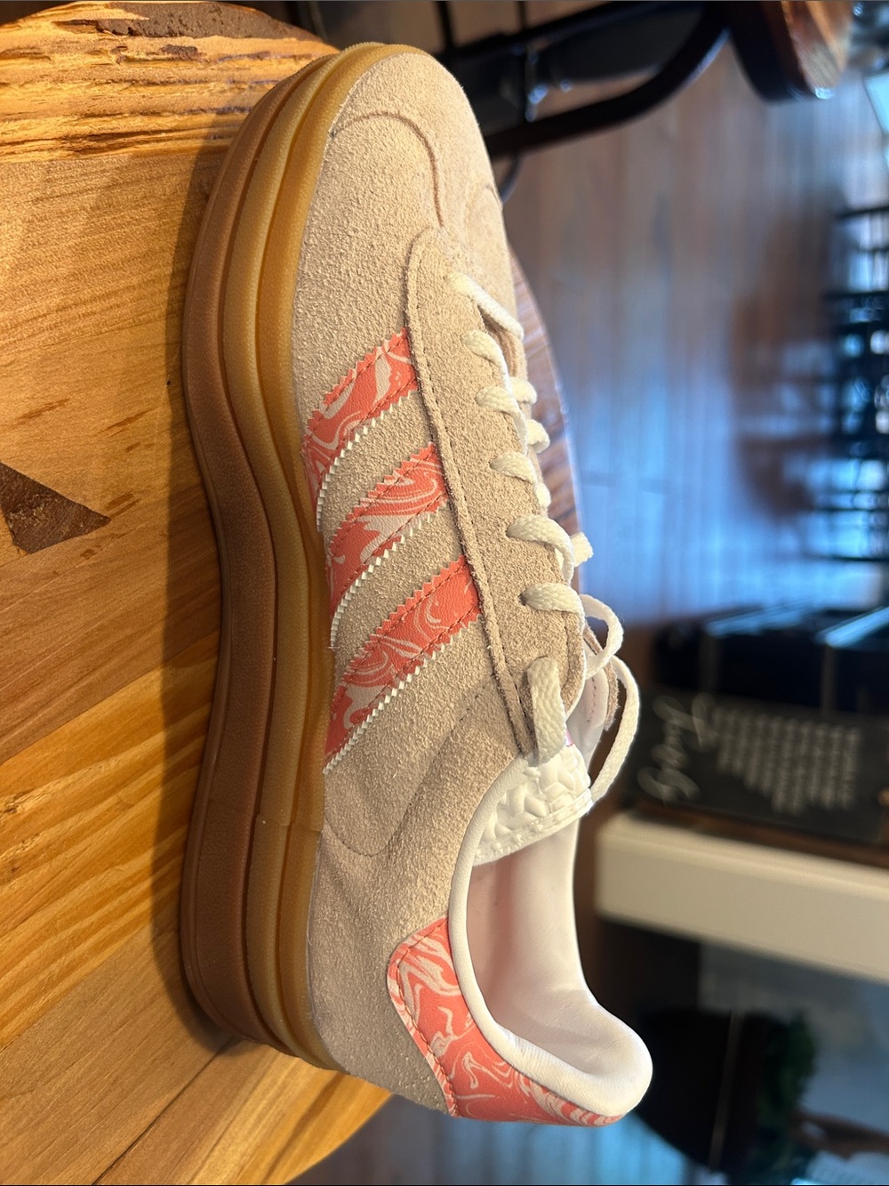 NWB adidas Gazelle Blush Suede Sneakers with Pink Swirl Accents - Picture 6 of 12